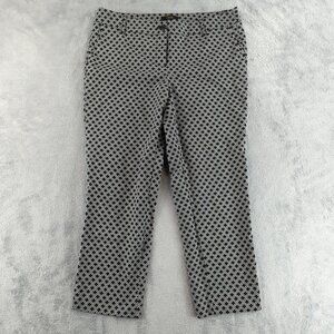 Dalia Pants Womens 10 Black White Geometric Stretch Cotton Slim Ankle Trousers